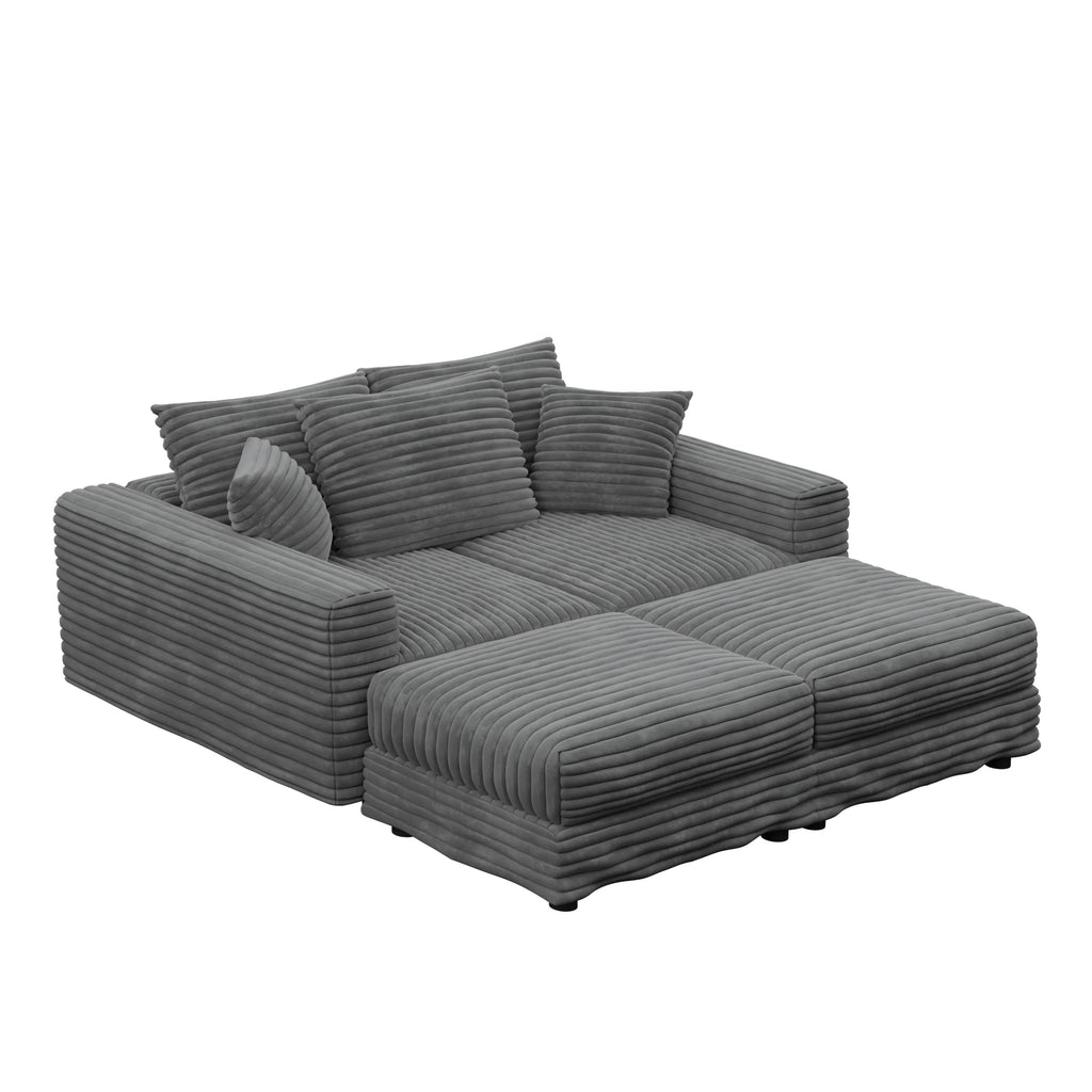 82.7 'Plush Corduroy 3-Seat Sofa,Modern Comfy Upholstered Sofa Cloud Couch,Deep Seat Couches with Soft Pillows and 2 Ottomans,Convertible Sofa Lounge Chair,for Living Room,Apartment,Office,Grey - Eloy Royal