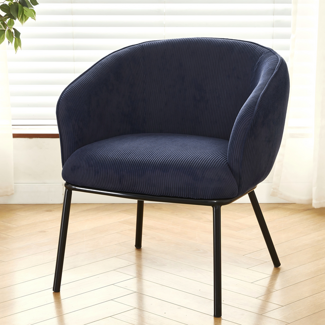 Modern Corduroy Accent Chair, Upholstered Armchair with Metal Legs, Mid-Century Barrel Chair for Living Room Bedroom, Easy Assembly