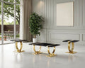 Contemporary Style 3pc Table Set 1x Coffee Table 2x End Table Black And Gold Finish Stainless Steel Trestle Base Living Room Furniture