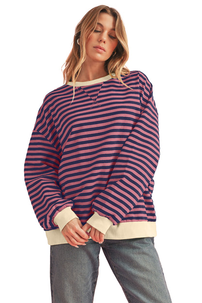 Green Stripe Contrast Edge Oversized Sweatshirt