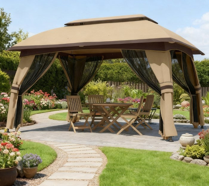 Large & Spacious Outdoor Gazebo Canopy Shelter,Patio Gazebo,with Netting,Vented Roof