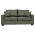 Olive Green Foil Fabric Two-Seater Sofa with Throw Pillows, Wood and Fabric Construction, 69-Inch Compact Design