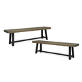 Cloud Outdoor Bench with Acacia Wood Frame and Slat Panel Design, Set of 2,Sandblast Grey and Black