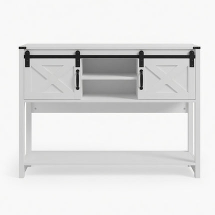 Modern Farmhouse Entryway Table with Sliding Barn Doors, White Engineered Wood Console Table, 46' Wide