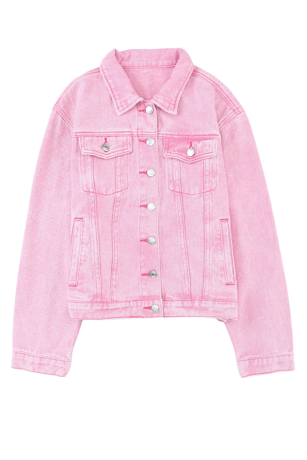 Wholesale Pink Light Wash Flap Pockets Button Up Denim Jacket - Eloy Royal