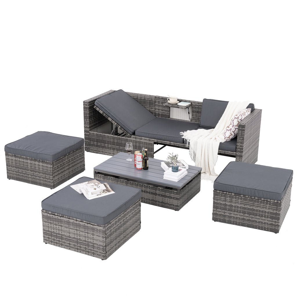 Alameda 5-Piece Wicker Set with Coffee Table, Dark Grey