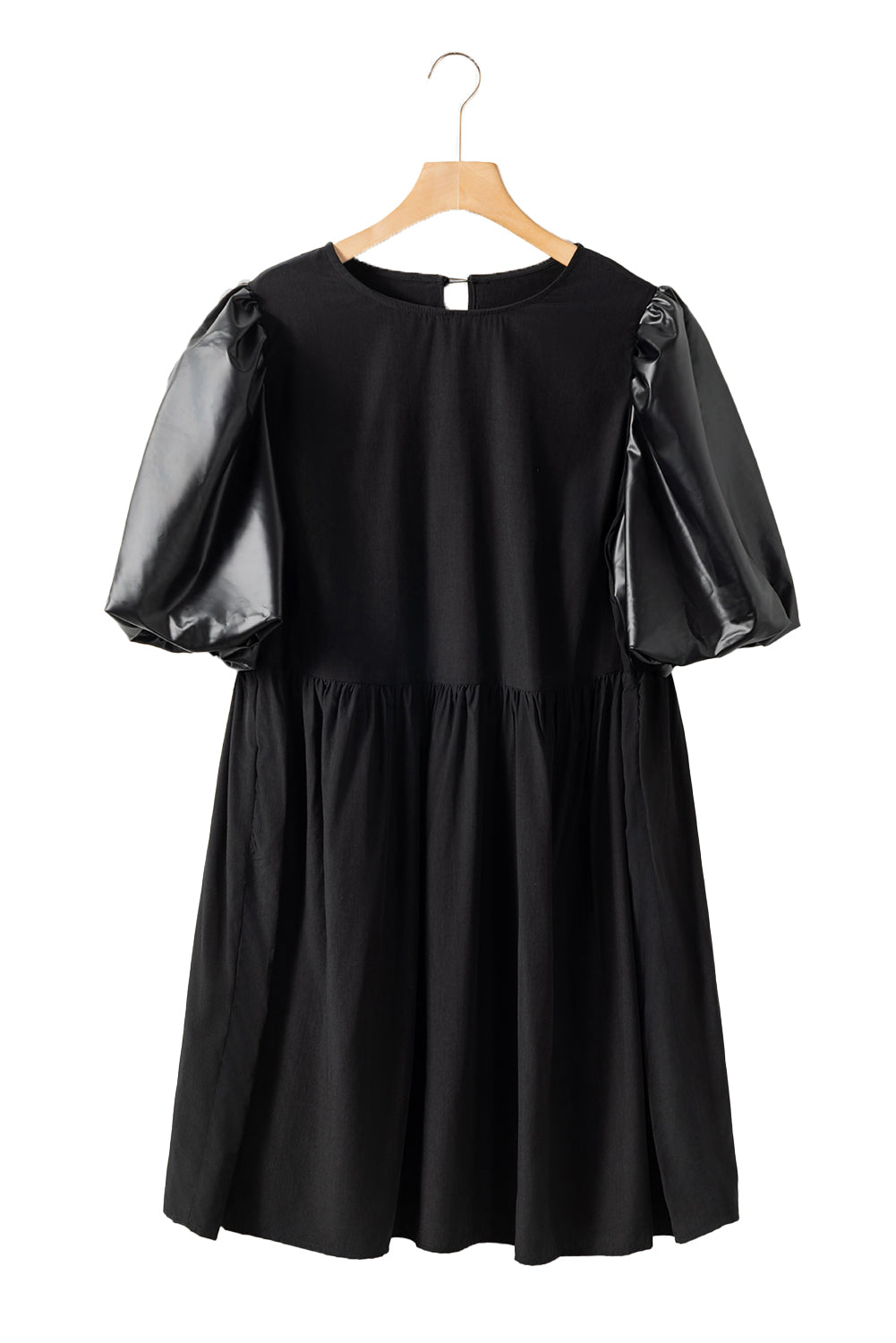 Black Plus Size Patchwork Half Puff Sleeve Swing Dress - Eloy Royal