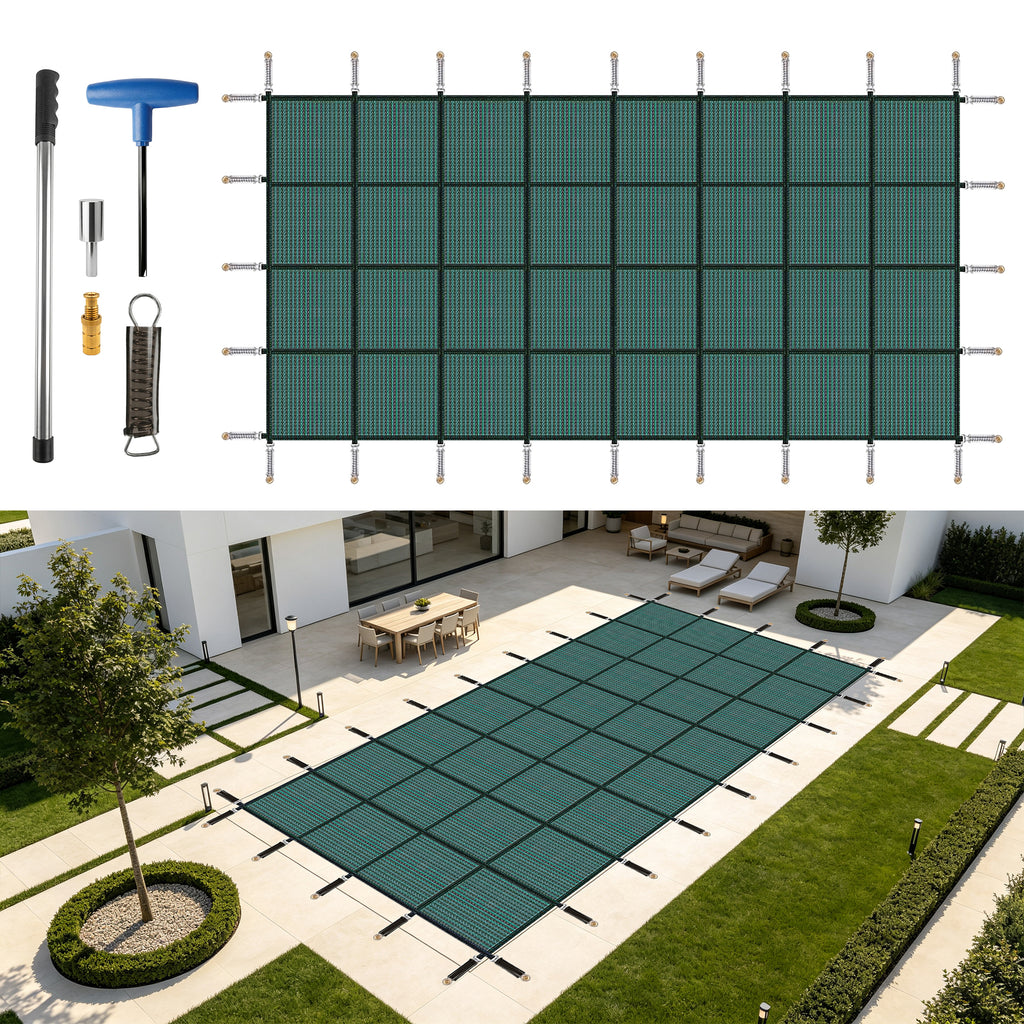 Inground Pool Safety Covers, Rectangular Winter Pool Cover for Swimming Pools, High Strength Mesh PP, Included Installation Tools,Green, Fit 18x36ft Pools