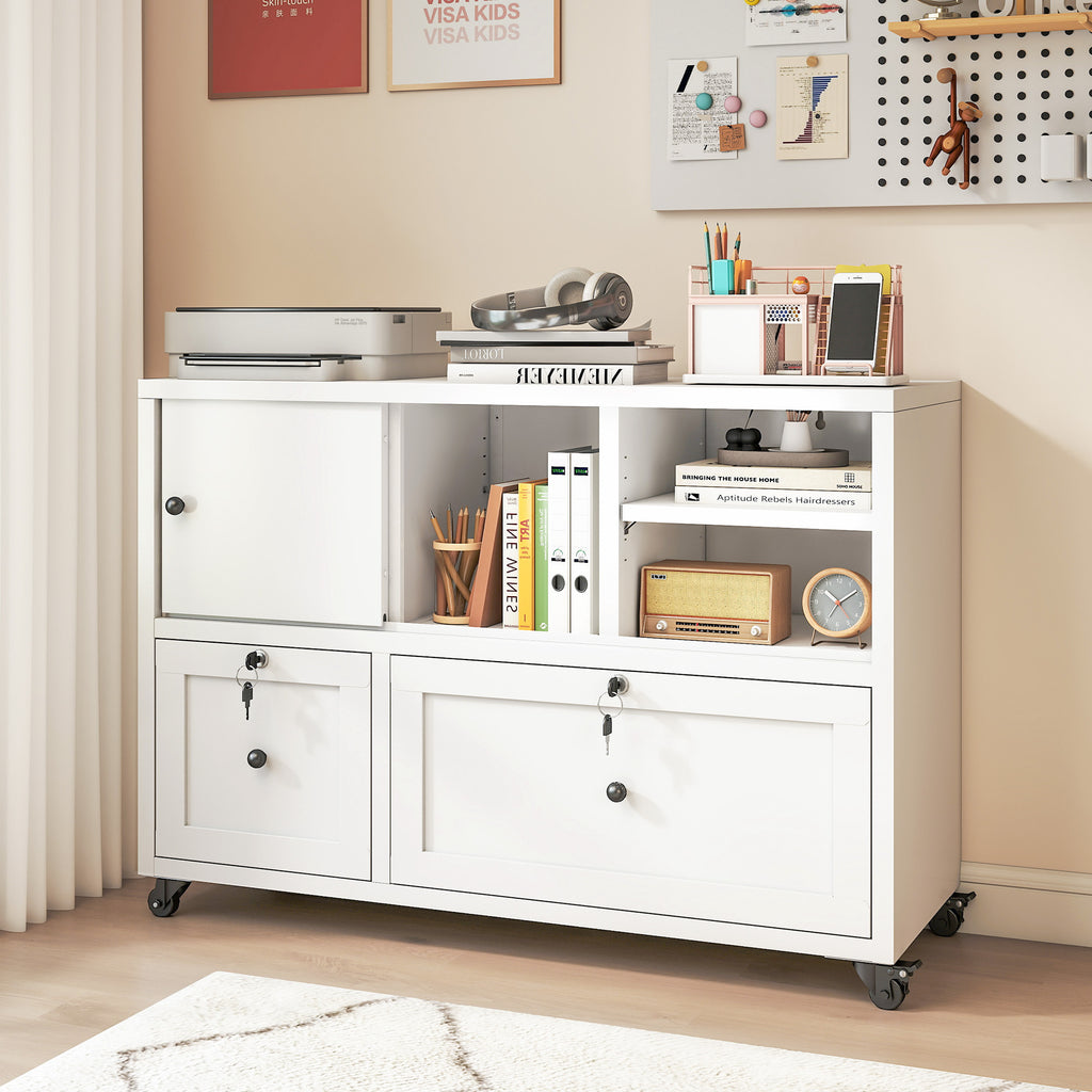 28'H White Metal Filing Cabinet with Lock – 2-Drawer File Cabinet for Home Office, Rolling Lateral Storage with Anti-Tip Kit, Full-Extension Quiet Slides, Holds A4/Legal/Letter Files, Easy Assembly