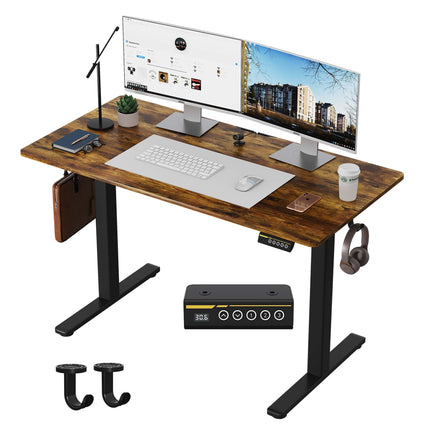 48'×24' Brown Electric Height Adjustable Standing Desk, Computer Workstation with 3 Height Memory Presets, Perfect for Home & Office Work, Study and Gaming