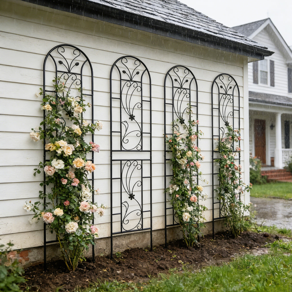 4 Pack Metal Garden Trellis 86.7' x 19.7' Rustproof Trellis for Climbing Plants Outdoor Flower Support Peacock Style Black