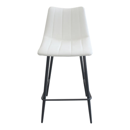 Counter Stool, Faux Leather Upholstery, Iron Legs, Cream White – Set of 2