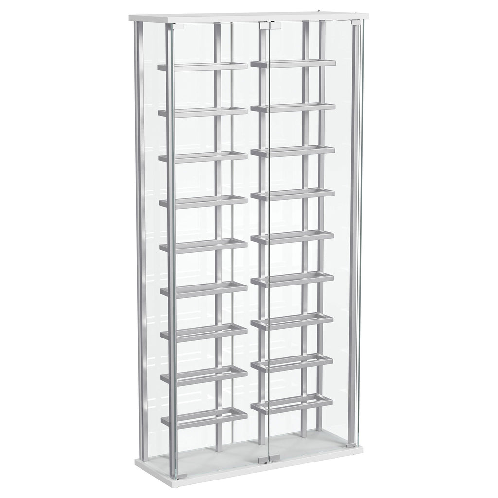 Chrome Tempered Glass Wine Storage LED Curio Cabinet with Modern Design, Illuminated Display for Up to 18 Bottles, Metal Frame with Glass Panels