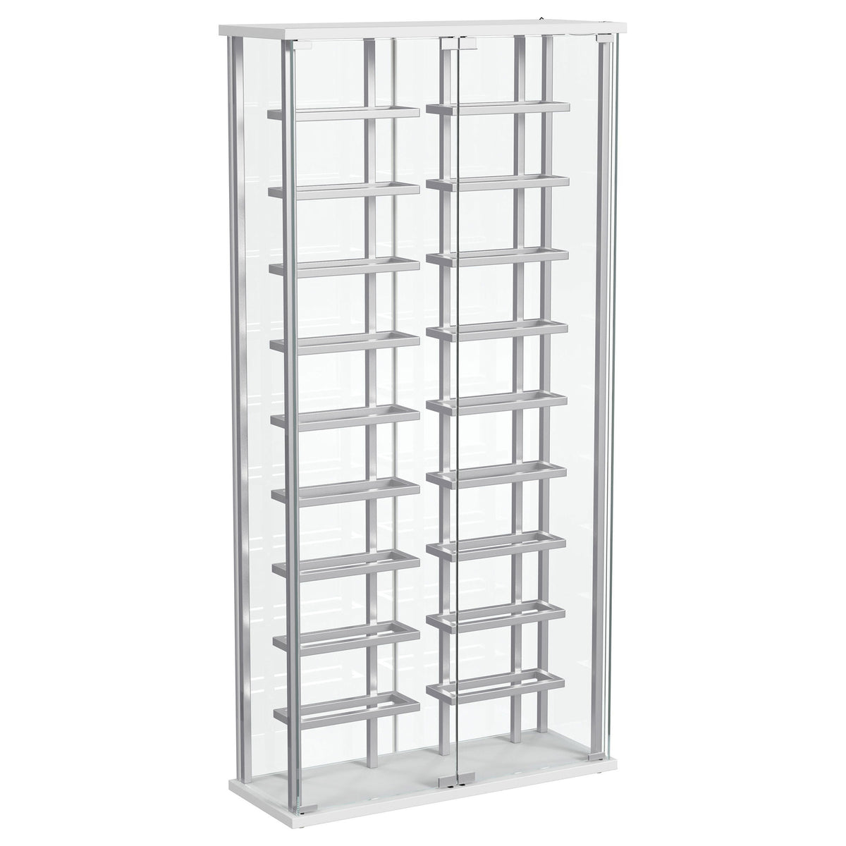 Chrome Tempered Glass Wine Storage LED Curio Cabinet with Modern Design, Illuminated Display for Up to 18 Bottles, Metal Frame with Glass Panels