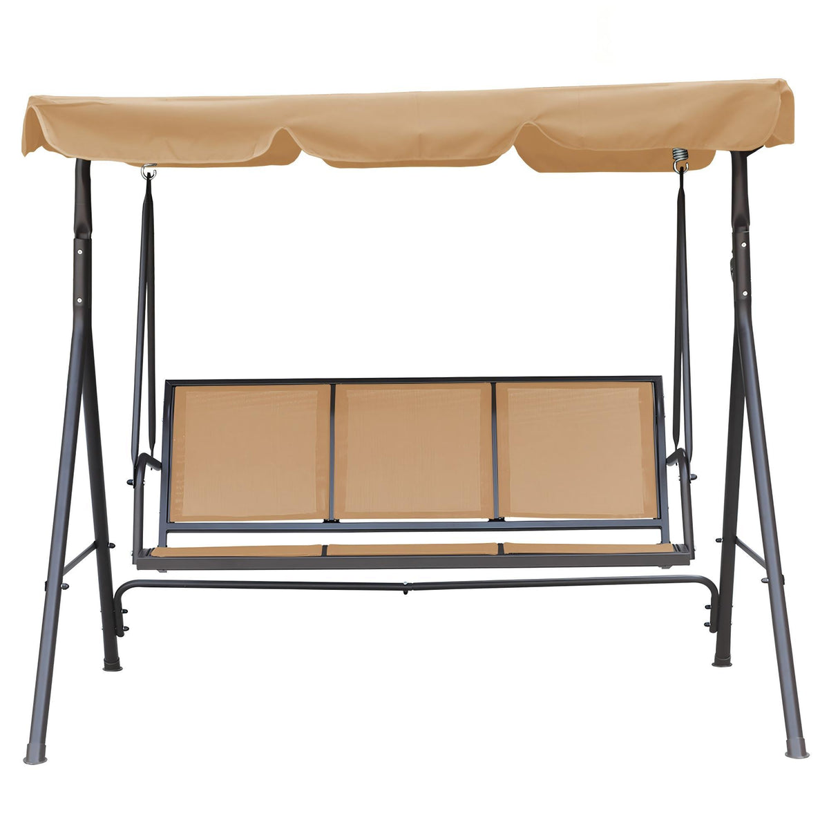 3-Seater Outdoor Adjustable Canopy Swing Steel Frame Textilene Patio Bench