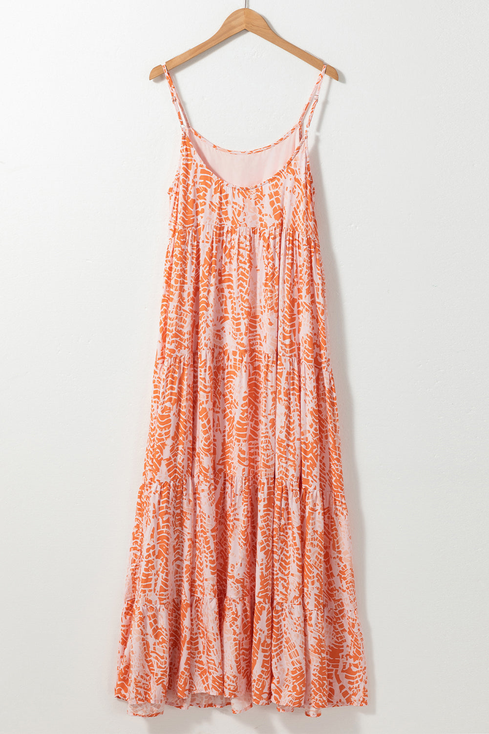 Orange Abstract Print Backless Tiered Maxi Dress - Eloy Royal