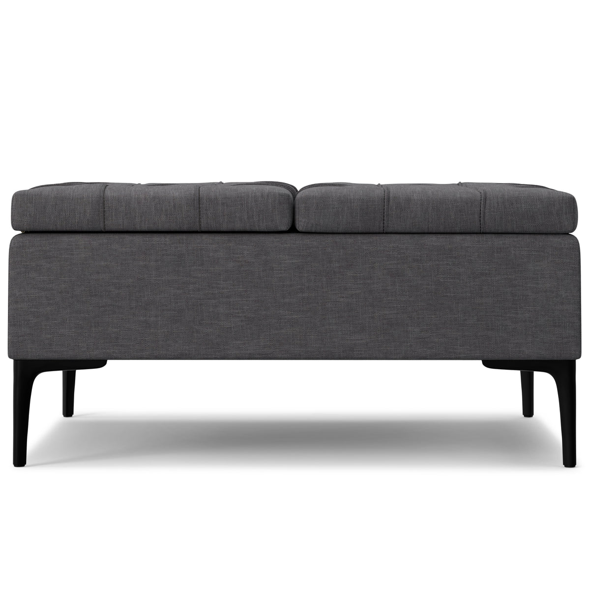Laura Lift Top Storage Ottoman in Slate Grey Linen-Style Fabric with Solid Wood Frame and Metal Legs, 36x36x18 inches