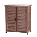 Rustic Potting Bench with Metal Table Top and Storage Cabinet for Outdoor Patio, Brown Solid Wood Workstation 31.5x17x36 inches