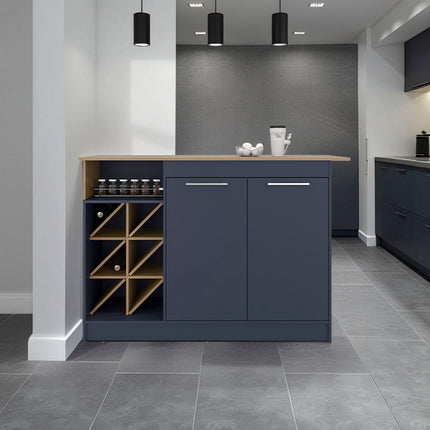 Harrell Kitchen Island, 2 Doors, 7 Shelves, Alby Blue / Natural Oak