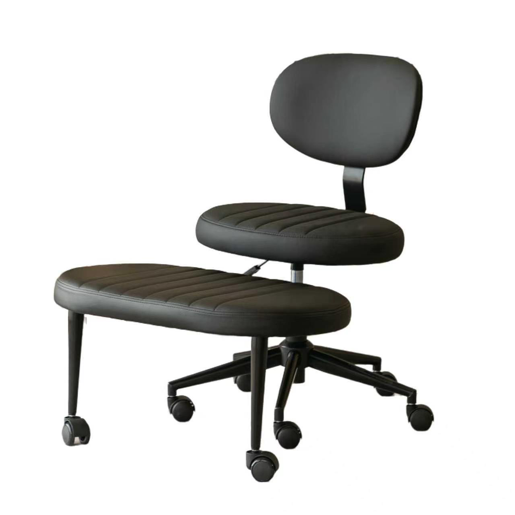 Ergonomic Cross-Legged Office Chair for Adults with Back Support, Black Faux Fur Swivel Desk Chair with Rolling Base and Adjustable Height