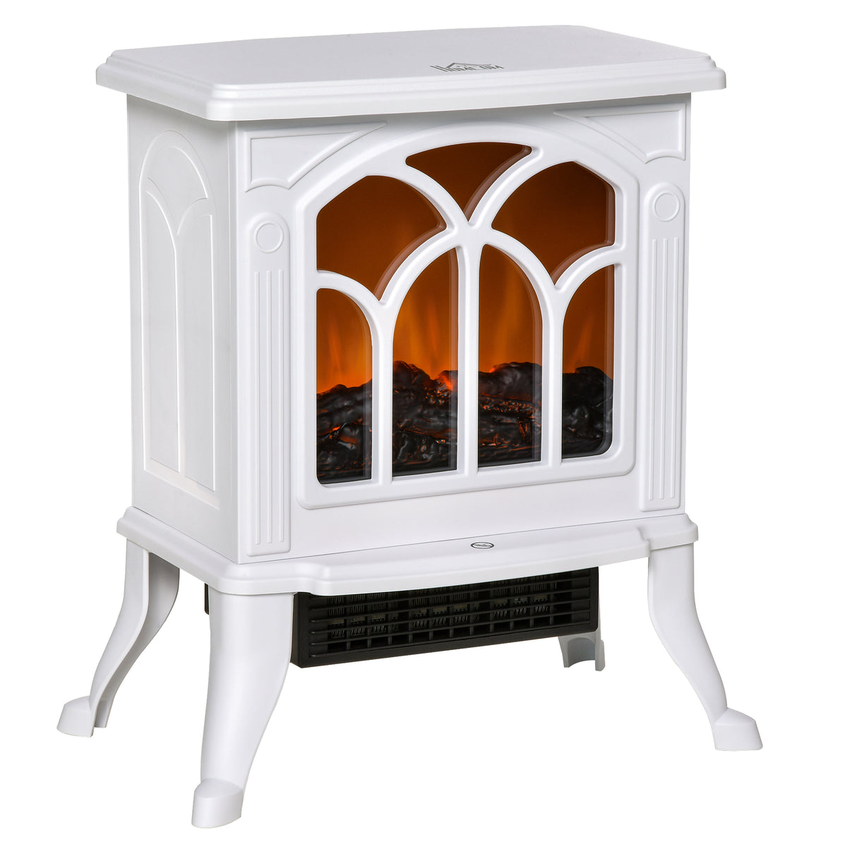 HOMCOM 17' Freestanding Electric Fireplace Stove, Fire Place Heater with Realistic Logs and Flame Effect and Overheat Protection, 750W/1500W, White