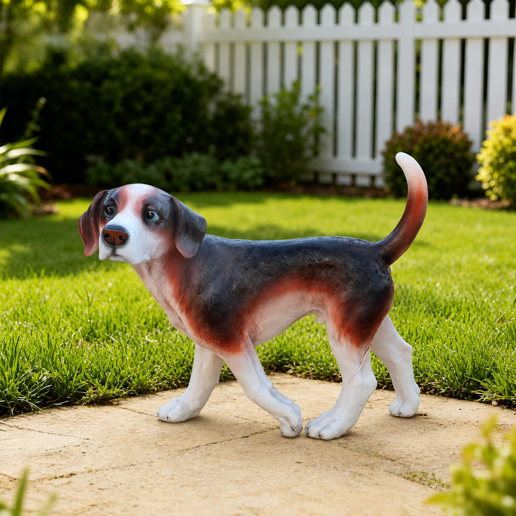 Lifelike Beagle Dog Statue, Realistic Resin Animal Figurine for Indoor Outdoor Garden Lawn Yard Home Decor, Art Craft Gift, Multicolor