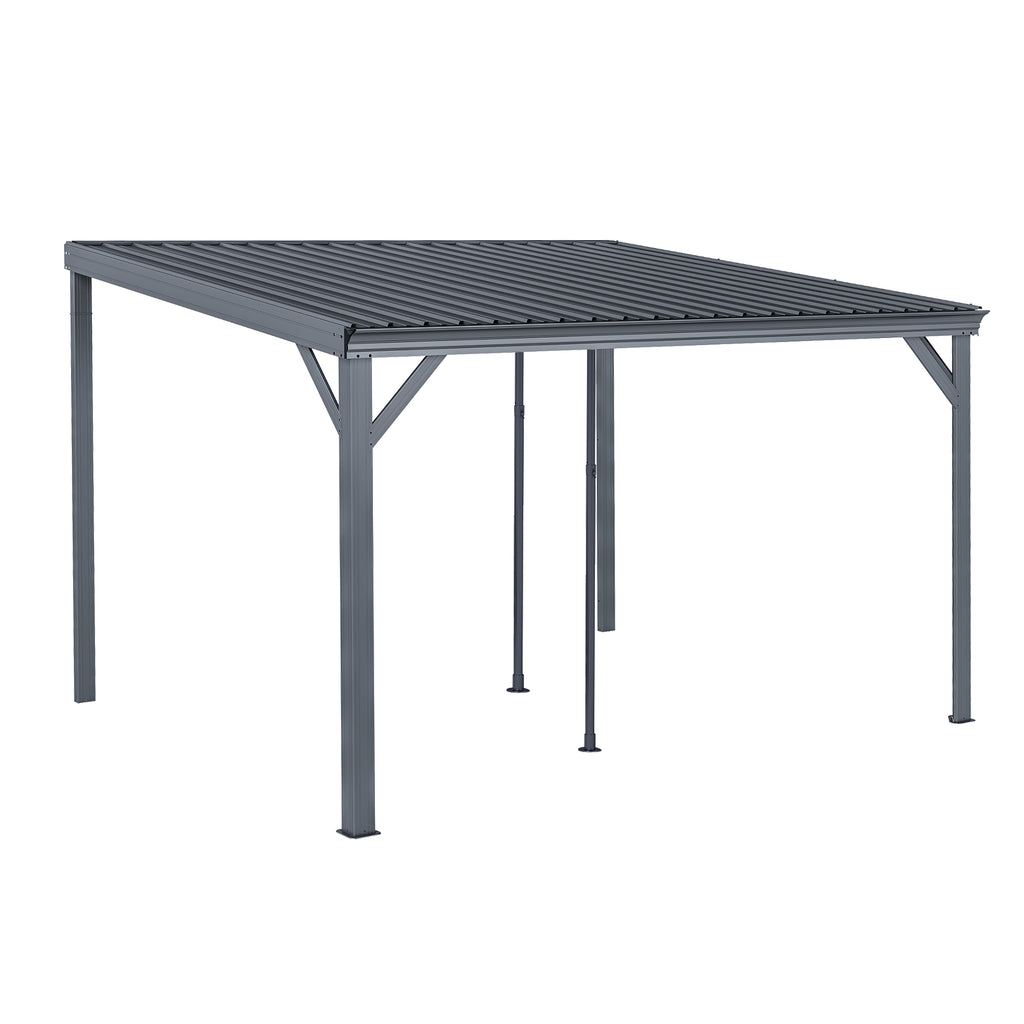 10x12FT Lean to Gazebo, Outdoor Hardtop Wall Mounted Gazebo with Sloping Galvanized Steel Roof, Upgraded Heavy Duty Mounted Shelter with Drainage System for Deck, Porch, Backyard