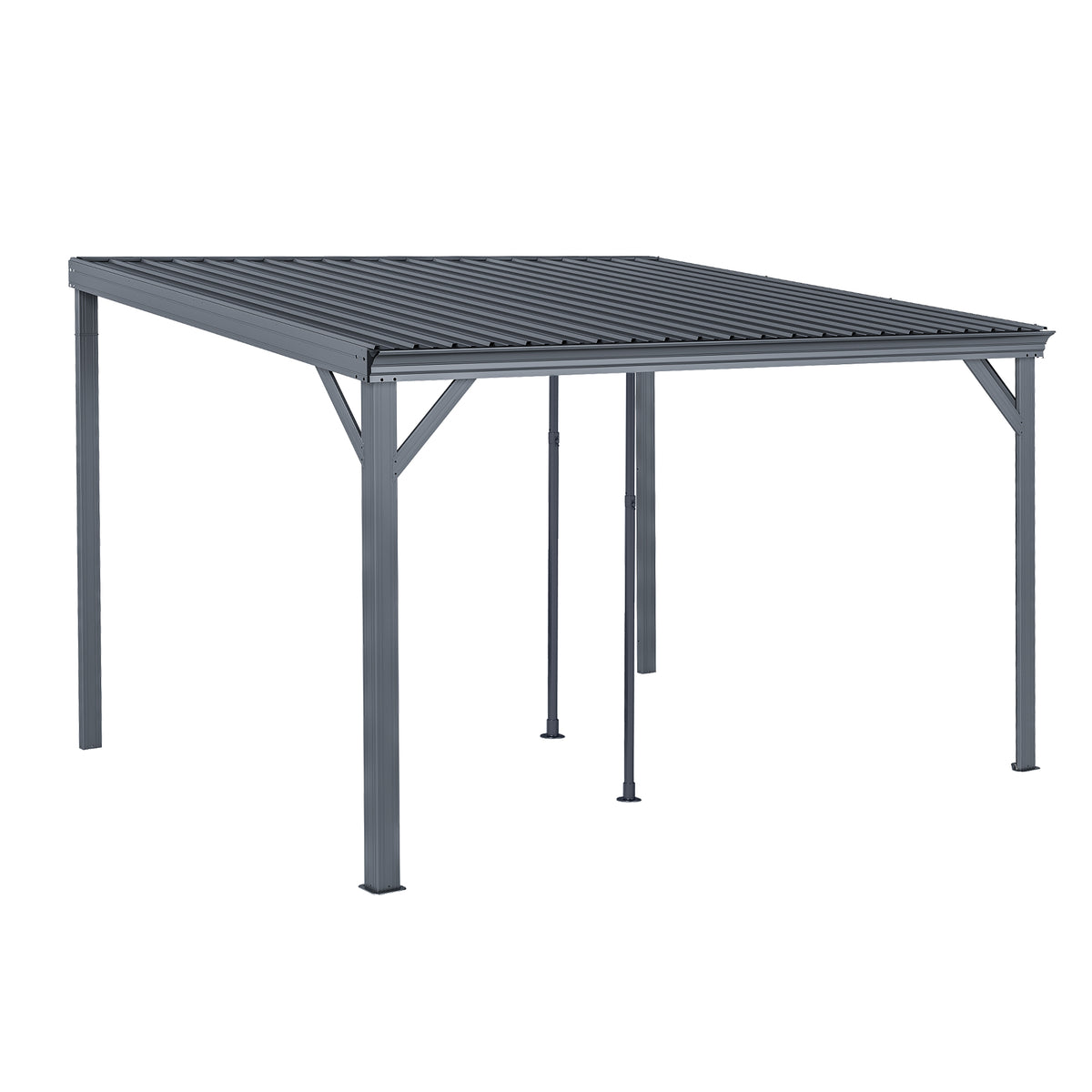 10x12FT Lean to Gazebo, Outdoor Hardtop Wall Mounted Gazebo with Sloping Galvanized Steel Roof, Upgraded Heavy Duty Mounted Shelter with Drainage System for Deck, Porch, Backyard