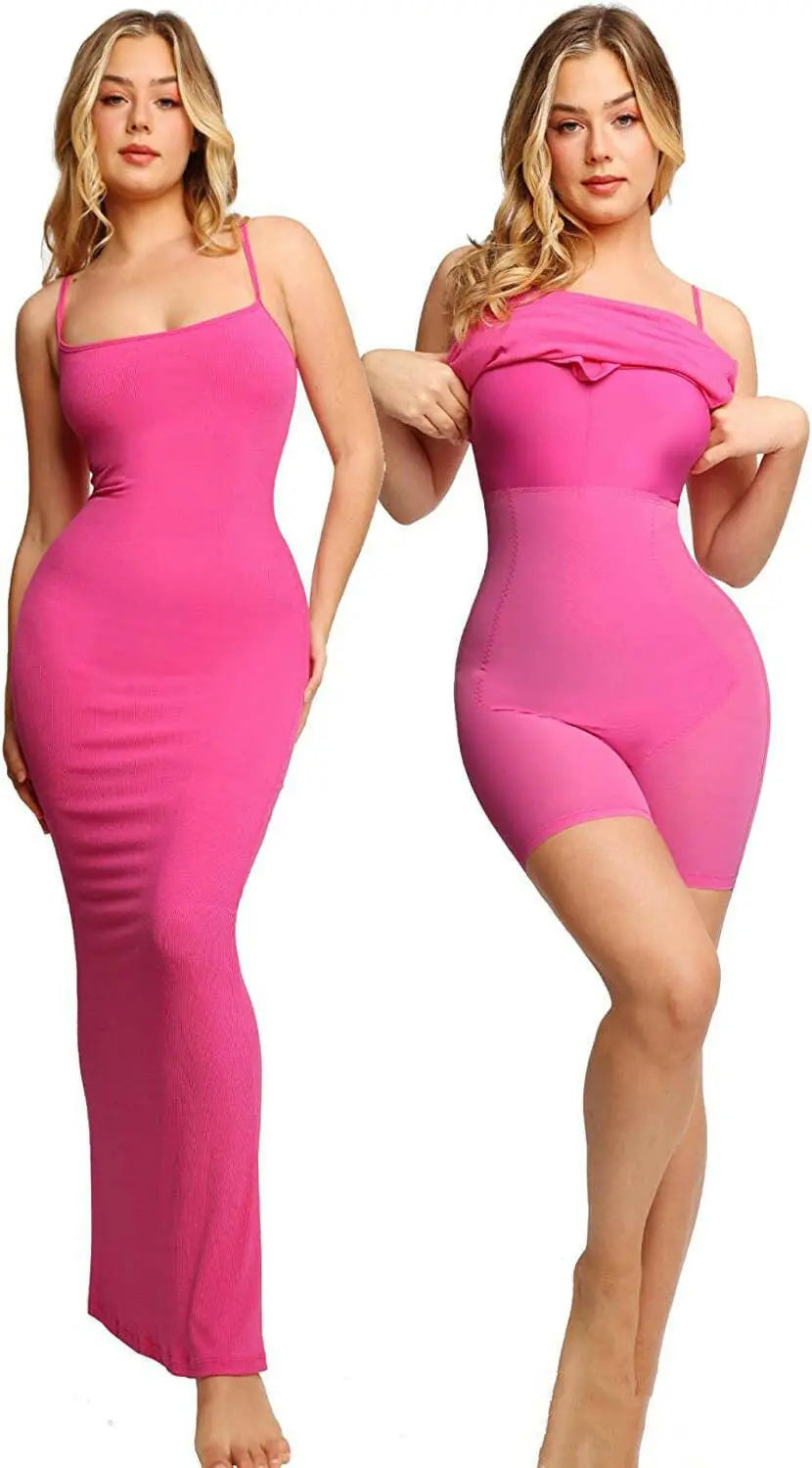 Women's Shapewear Dress Jumpsuit Tummy Tuck Lift Corset Open Crotch Suspender Tight Long Skirt Chest Pad Bodysuit Dress.