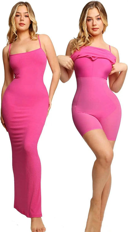 Women's Shapewear Dress Jumpsuit Tummy Tuck Lift Corset Open Crotch Suspender Tight Long Skirt Chest Pad Bodysuit Dress.