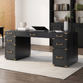Sheridan Metal-Trim Executive Desk, Black and Gold, 70 in