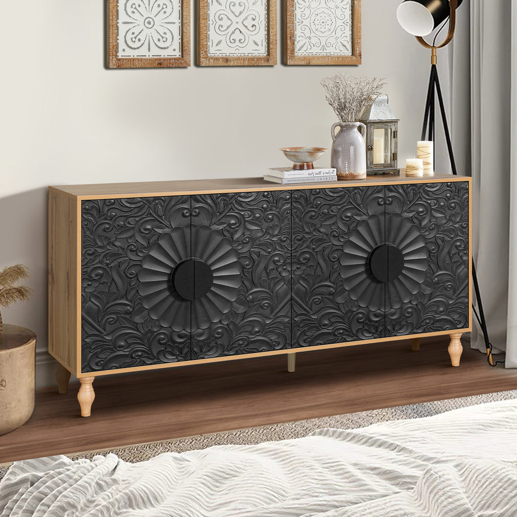 Ivers Carved-Door Sideboard, Black and Natural, 63 in