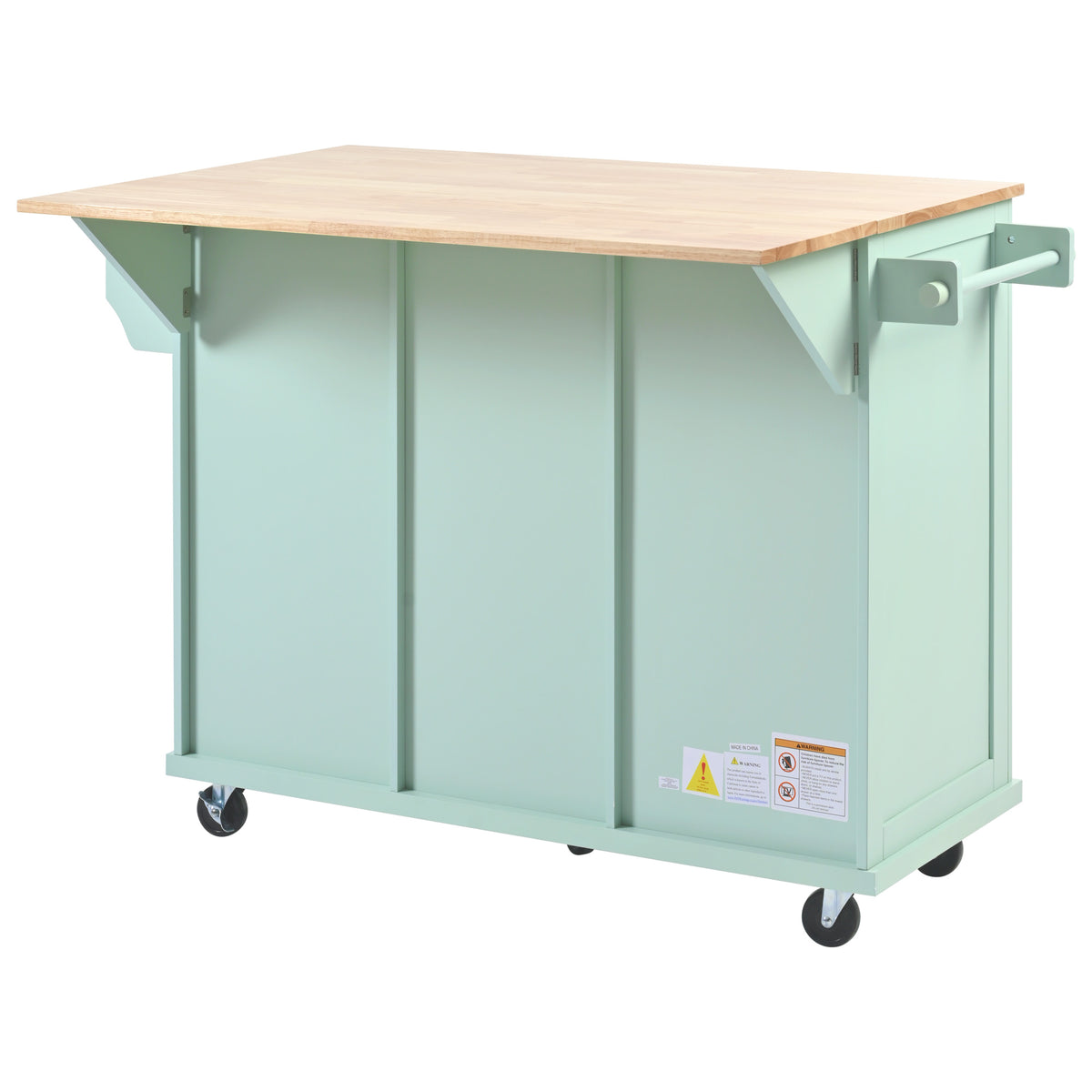 Novara Rubberwood Drop-Leaf Kitchen Island Cart, Mint Green