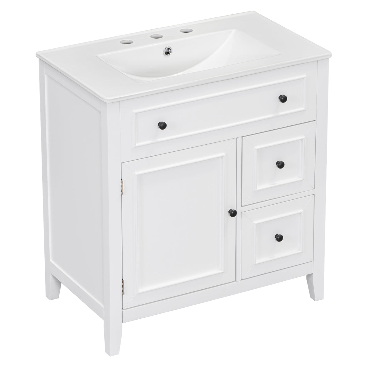 30" Bathroom Vanity with Sink Top, Bathroom Vanity Cabinet with Door and Two Drawers, Solid Wood Frame, One Package, White