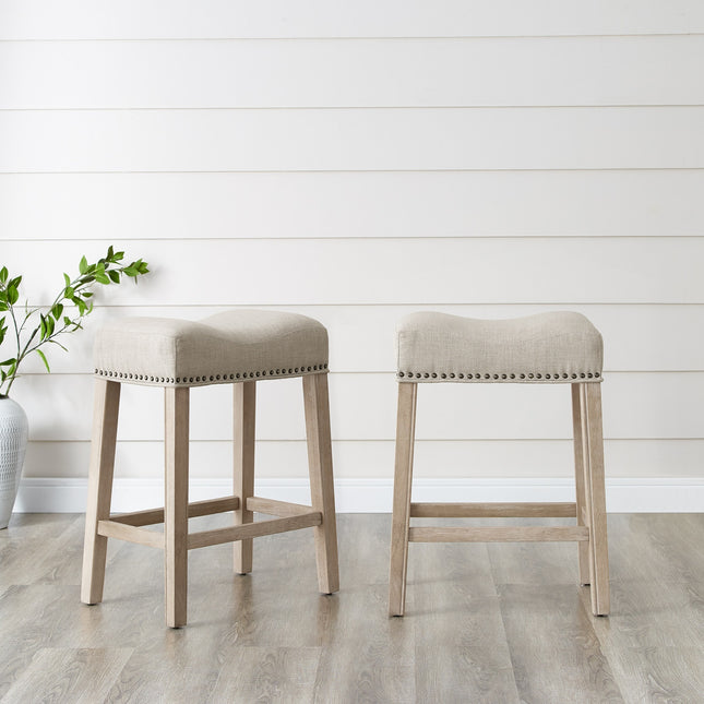 CoCo Upholstered Backless Saddle Seat Counter Stools 24' height Set of 2, Tan