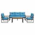 Oversized Steel Outdoor Conversation Set 5-Seater with Powder-Coated Frame, Blue, Durable All-Weather Steel and Thick Cushions