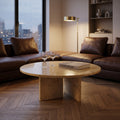 Gold Yellow Beige Natural Marble Coffee Table, Versatile Living Room Table, Ø27.6 h12.6 Inch, Genuine Marble