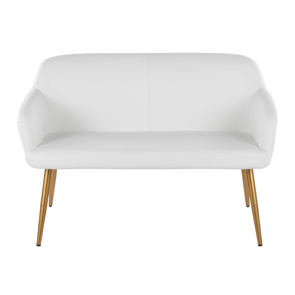 High Back Bench in Gold Steel and White Faux Leather