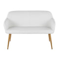 High Back Bench in Gold Steel and White Faux Leather