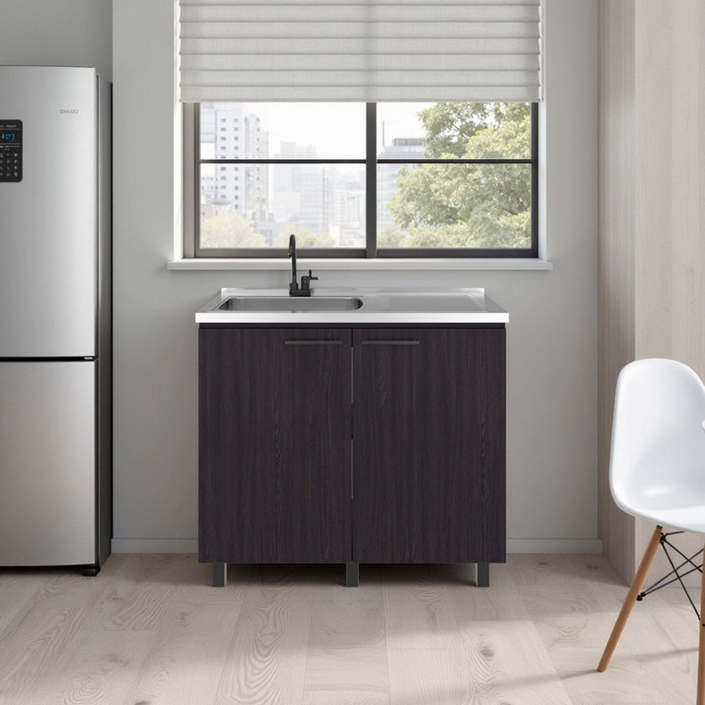 Wenge Gold Utility Sink Cabinet with 2 Doors and 3 Shelf