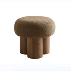 W8017-1 Mushroom Stool with Brown Lamb Wool Seat and Walnut Veneer Barrel PVC Pipe