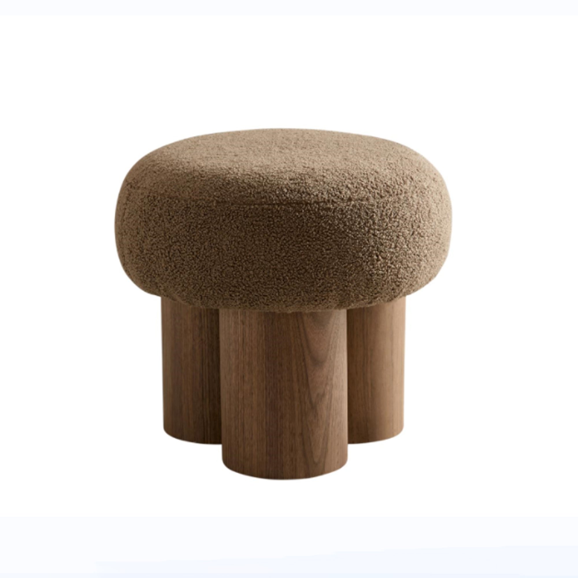 W8017-1 Mushroom Stool with Brown Lamb Wool Seat and Walnut Veneer Barrel PVC Pipe
