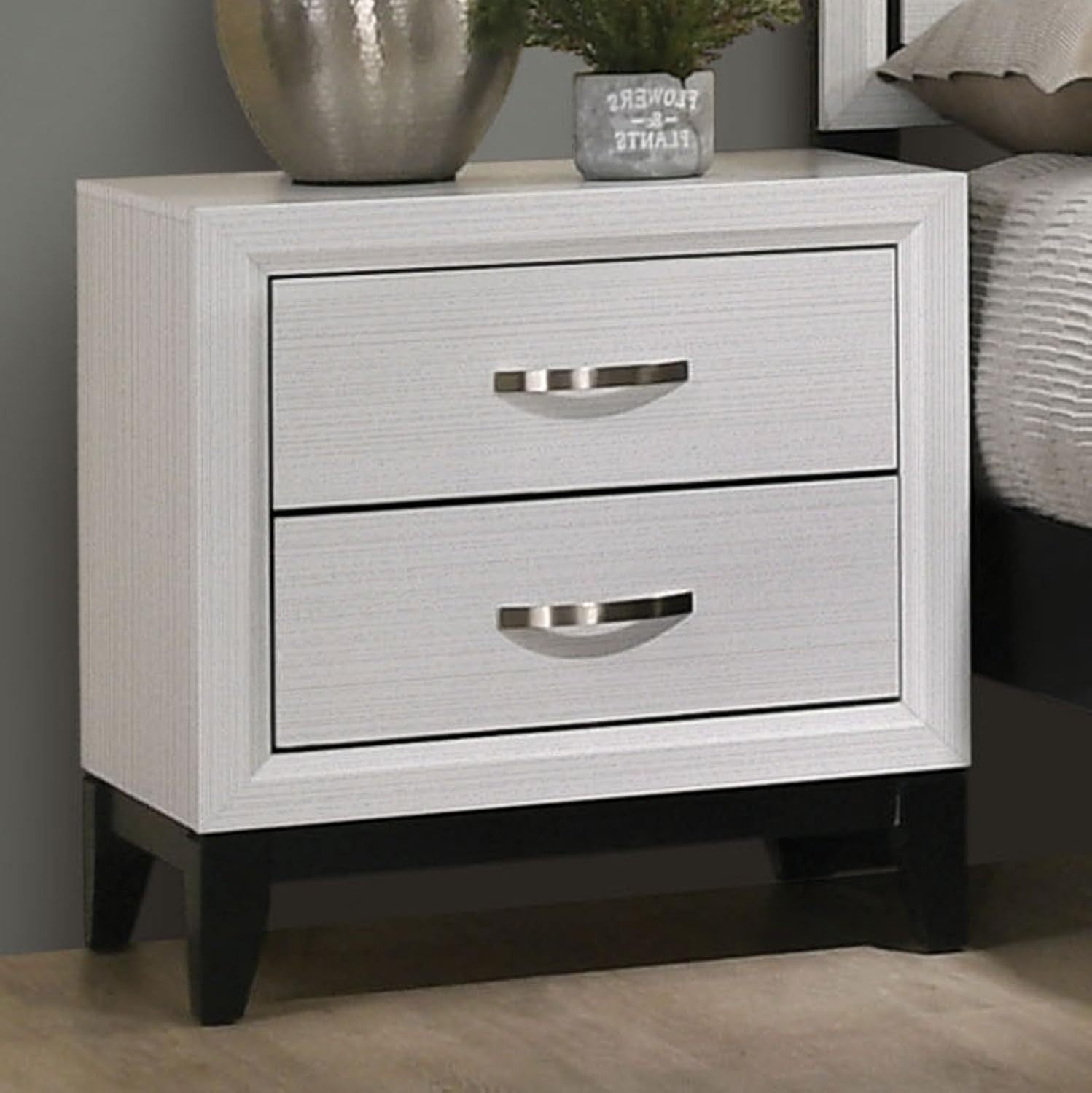 Two Tone Design 1pc Nightstand Two Drawers Wooden Legs White Finish Bedroom Furniture