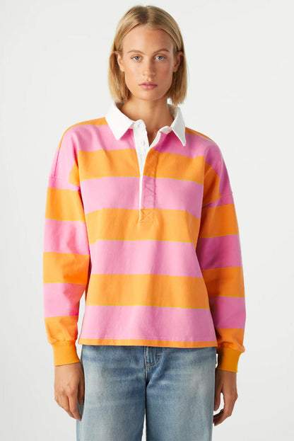 Yellow Colorblock Button Collared Sweatshirt