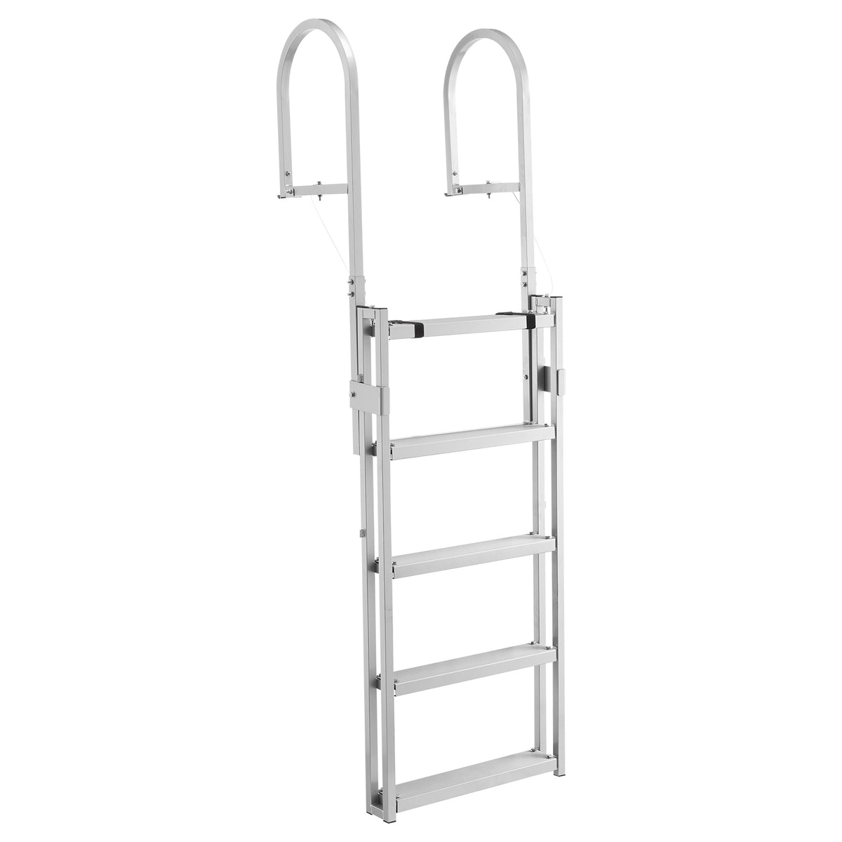 Retractable Dock Ladder, 5 Steps, Aluminum Alloy Pontoon Boat Swim Ladder, with Non-Slip Wide Steps, 350 lbs Weight Capacity, Adjustable Height, for Lake Swimming, Pool, Boat, Marine Boarding