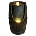 Rustic Barrel Water Fountain with LED Light, Polyresin Outdoor Water Feature, 24.8in