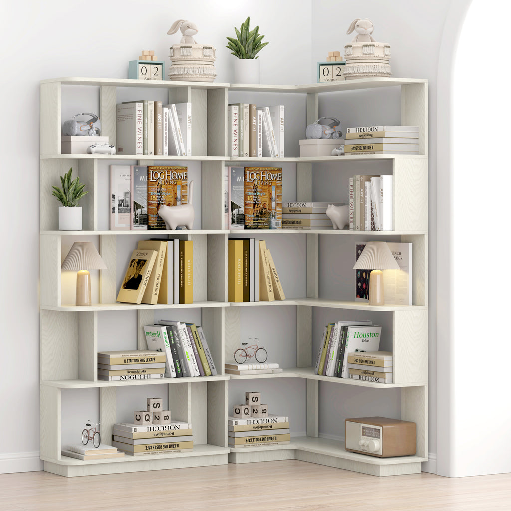 90 cm space saving corner bookshelf + 80 cm bookcase extendable free combination, set of 2 display shelf, white OAK color and other 4 colors for option, freely combined and matched furniture