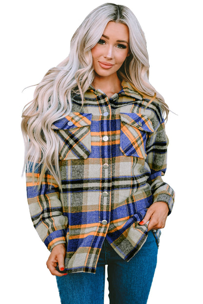 Wholesale Brown Plaid Button Up Long Sleeve Flannel Shacket - Eloy Royal