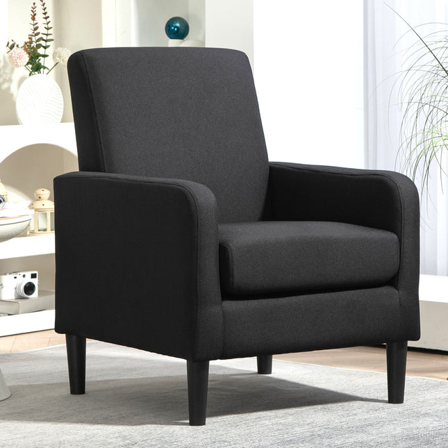Faux Linen Upholstered Accent Chair, Modern Armchair with Solid Wood Frame, Single Sofa Chair for Living Room Bedroom