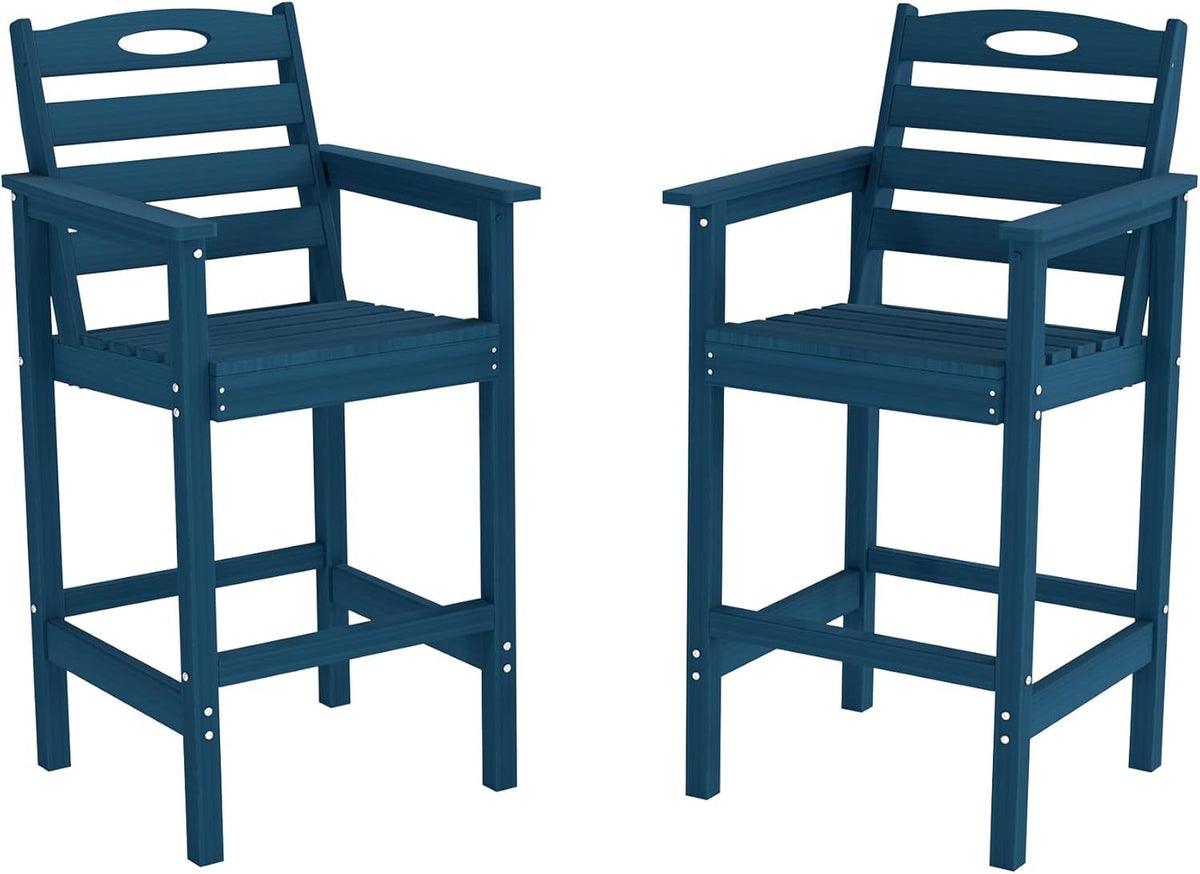 Barstools, Tall Adirondack Chairs Set of 2, Bar Height Outdoor Chairs-HDPE, Oversize, All-Weather, Navy Blue